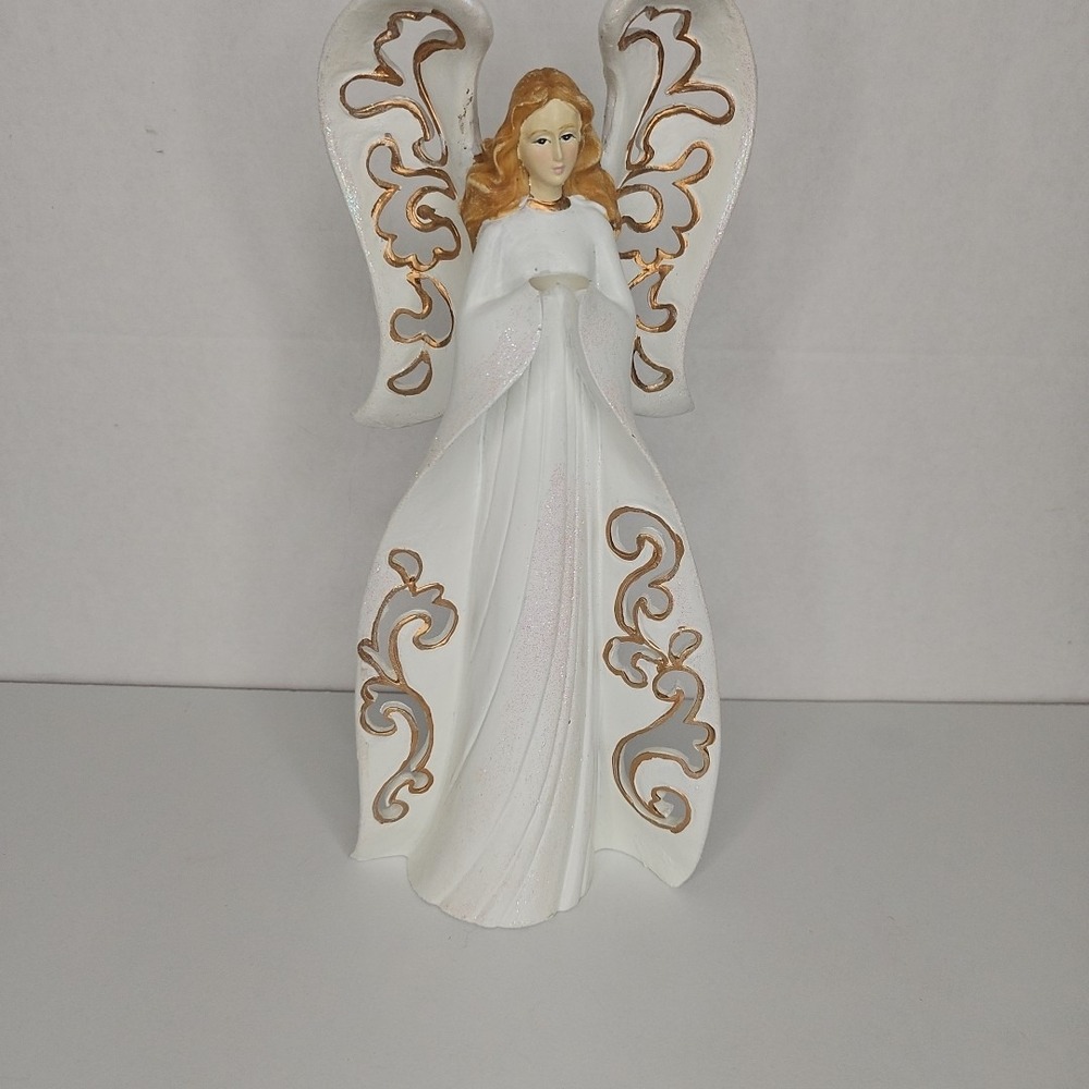 WMG Angel Figurine Jaimy Candle Holder White With Glitter Accent 11" 2004‎